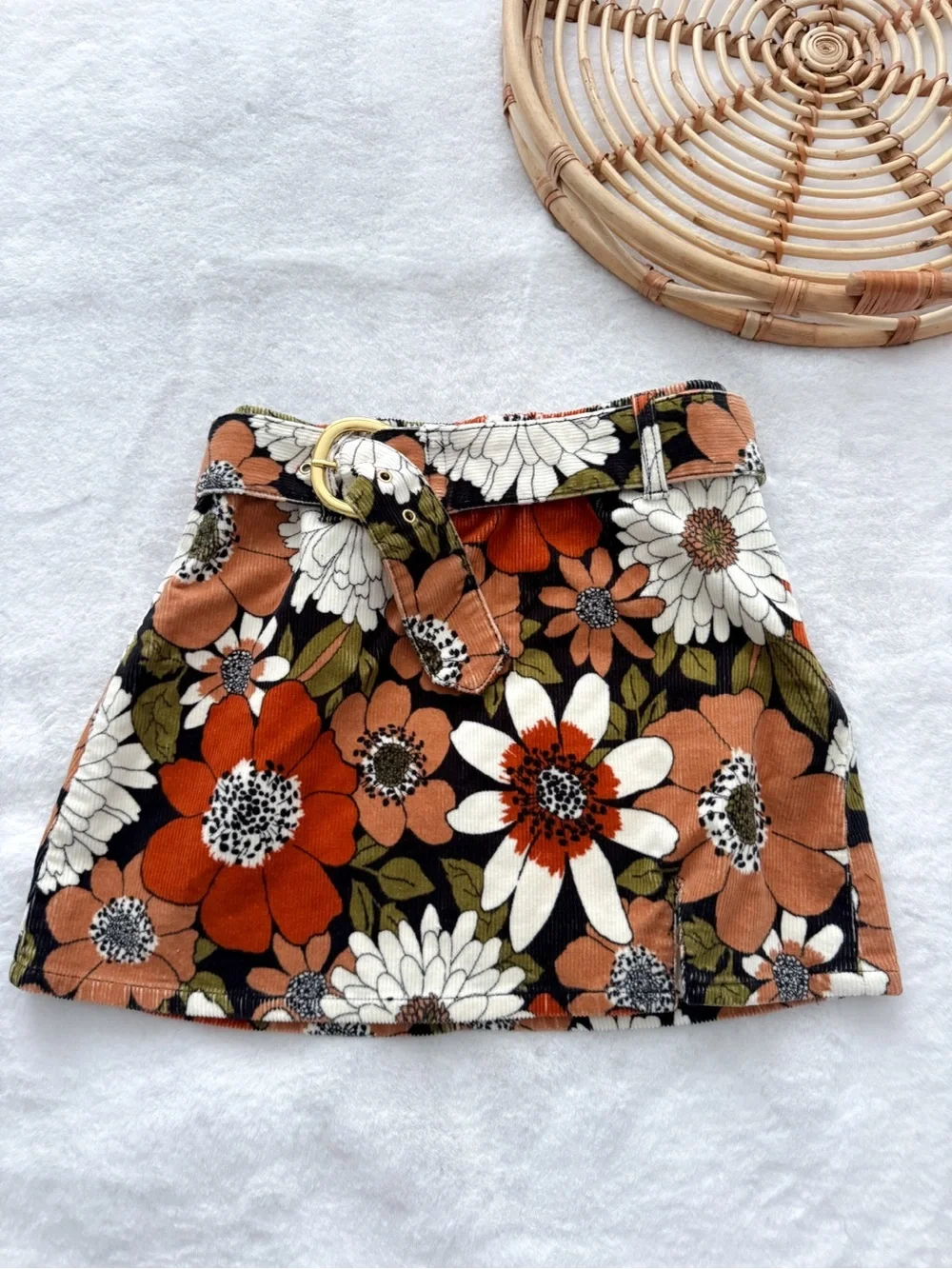 Show Me Your Mumu Tyra Belted Mini Skirt Hutton Floral Corduroy